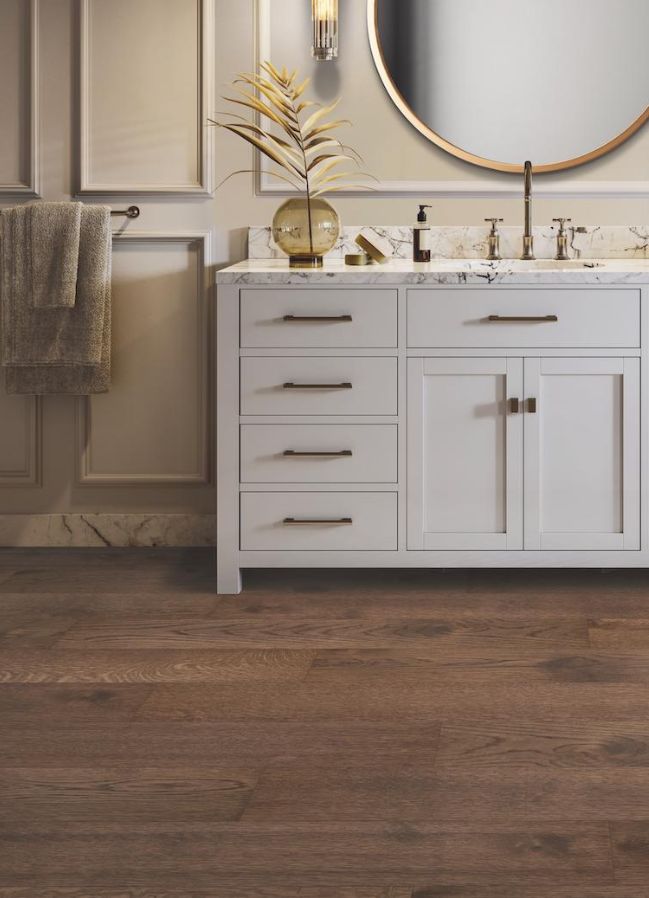 hardwood flooring in an elegant bathroom