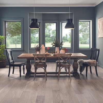 hardwood flooring in a stylish dining room